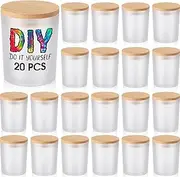 Tanlade 20 Pcs Sublimation Glass Tealight Candle Holders Bulk 7 oz Sublimation Glass Jar Frosted Candle Jars with Bamboo Lid Decorative Candle Containers for Making Candles Wedding Party Table Decor