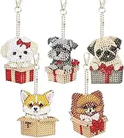YSHIGUING 5 Pieces Cartoon Double Sided Diamond Art Keyrings, 5D Puppy Full Drill Rhinestone Kits, DIY Embroidery Craft Diamond Keyring for Bag, Key, Pendant, Purse, Phone, Car Decoration