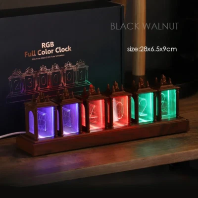 LED Digital Clock Nixie Tube Clock RGB Glow Tube Clock Walnut Wood Night Light D