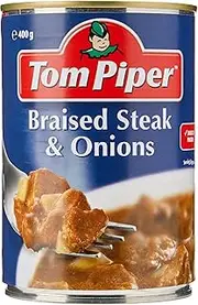 Tom Piper Braised Steak and Onions Canned Meal Ready To Eat Quick and Convenient Meal 400g