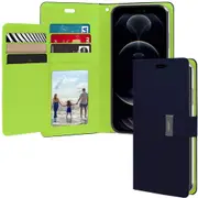 Goospery iPhone 14 Flip Wallet Case Cover Extra Card Slots Apple [Dark Blue]