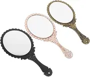 FOMIYES Elegant Vintage Floral Hand Mirror Hairdressing Mirror Makeup Portable Small Compact for Office Travel