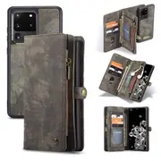 CaseMe For Samsung Galaxy S20 Ultra Zipper & Detachable Retro Leather Pouch Wallet Flip Purse Bag Detachable Phone Case Cover (Black)