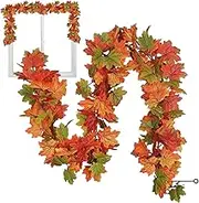 Fall Leaves Garland | Rustic Maple Rattan Leave, Creative Autumn Decor | Hangable Artificial Foliage For Porch, Party Decoration, Seasonal Home Accent