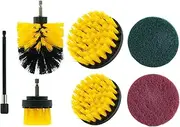 7 Piece Drill Brush Attachments Set with Pads, Power Scrubber Cleaning Brush with Extend Attachment, All Purpose Electric Scrubbing Brush for Grout, Bathtub, Kitchen