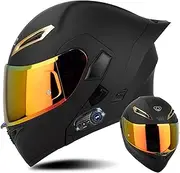 Motorcycle Helmet Full Face Bluetooth Double Sun Visor & Tail Modular Motocross Helmet Youth Adult Men Women DOT Approved Sport Flip Up Front Helmets for Street Racing