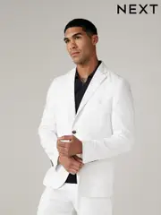 White Slim Fit Linen Blend Blazer (N40658) | $144