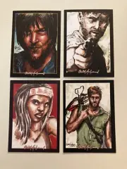 The Walking Dead Michonne Rick Daryl Dixon 4 Sketch Card Print Set McJunkin