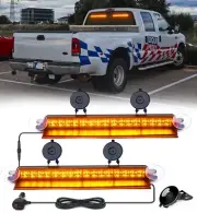 16" Windshield Dash Desk LED Strobe Warning Light Bars w/ Suction Cups Amber