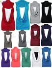 Womens Sleeveless Cowl Scoop Neck Top Ladies Gathered Long Vest Plus Sizes 8-26