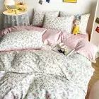 HighBuy White Cotton Floral Duvet Cover Full Girl Pink Floral Bedding Set Gar...
