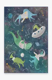 185' x 275' | Machine Washable Runner Rug | Kid & Pet Friendly | Indoor Rug | Dinosaurs in Space Rug | Ruggable