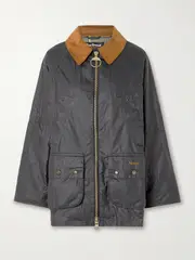[Barbour] Barbour - Raelynn Corduroy-trimmed Waxed-cotton Jacket - Black - UK 12 UK 12 Black