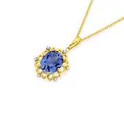 9ct Gold Created Ceylon Sapphire & Diamond Pendant in Blue