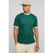 Mens Green Regular Fit Mesh Ringer T-Shirt