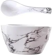 UTHCLO 1 Set Marbled Ceramic Salad Bowl with Spoon Rice Bowl for Soup Salad Noodles Cereal Premium Food Serving Crockery