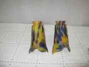 Pair of Hand Blown Glass Tulip Shades Yellow/blue/red
