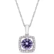 6.0mm Lab-Created Alexandrite and 0.1 CT. T.W. Diamond Cushion Frame Pendant in 10K White Gold - 17"