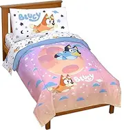Bluey & Bingo Toddler Comforter Set - 4 Piece Bed Set Includes Sheet Set & Pillow Covers - Super Soft Clouds & Stars Kids Bedding