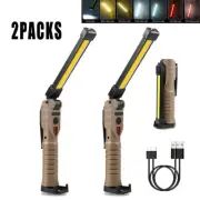 2Packs Super Bright USB Rechargeable COB LED Work Light Flashlight Folding Torch