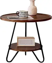 [HX Dream] Coffee Table,Side Table,End Table,2-Tier Coffee Side Table,Suitable for Living Room, Balcony, Garden,Room（Walnut Color）