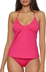 [Trina Turk] Women's Monaco V-Neck Tankini, Adjustable, Tie Back, Swimsuit Tops