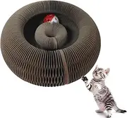 Kitty Kurlz Cat Scratching Board, Foldable Magic Accordion Cat Toy, Interactive Scratch Pad Cat Toy with Toy Bell Ball, Indoor Cat Toys (Brown)