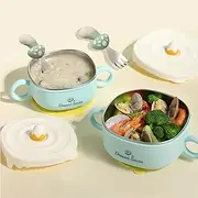 Suction Bowls for Baby, 316 Stainless Steel Marine Grade Toddler Suction Bowls - Non-Slip Silicone Mat, Stainless Steel Fork & Spoon Included, Dishwasher Safe - Infants and Baby Meals, 400ml