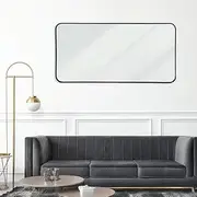 Modern Black Aluminium Frame Mirror Rounded Edge Rectangular Design Full Length Home Dècor 70x140cm Ideal for Living Room Bedroom Hallway