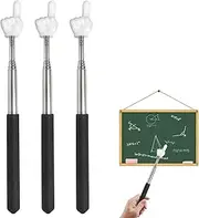 Extendable Pointer Stick Set of 3 - Telescopic Pointer Finger Pointer for Presentations, Mini Hands Teacher Pointer, Index Finger Stick, Stainless Steel Pointer for Classrooms & Lectures - Black