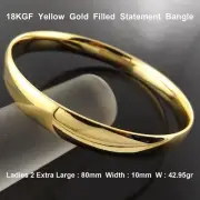 Gold Bracelet Yellow 18k Filled Solid 10mm Bangle Ladies 2 Extra Large 80mm
