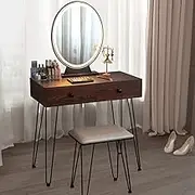 Giantex Vanity Table Set w/Lighted Mirror, Makeup Dressing Table Desk with Cushioned Stool and Cosmetic Storage Organizer, Touch Screen Mirror w/3-Color, Suitable for Living Room, Bedroom (Coffee)