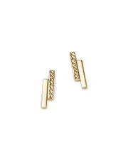 14K Yellow Gold Textured Double Bar Stud Earrings