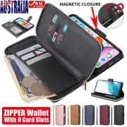 Zipper Wallet Case Leather Flip Cover For iPhone 16/15/14/13/12/11 Pro Max XS 8