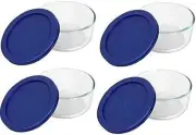 Pyrex Blue Storage 2 Cup Round Dish, Clear Lid, Pack of 4 Containers