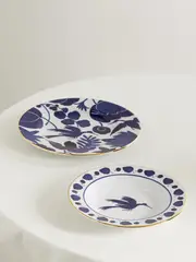 [La DoubleJ] La DoubleJ - Gold-plated Porcelain Soup And Dinner Plate Set - Blue - One size One size Blue