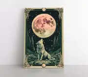 Howling Wolf Spirit Animal Wall Art Print Canvas | Tarot Card Earthy Wolf Totem