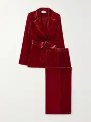 [Olivia von Halle] Olivia von Halle - Jagger Belted Velvet Pajama Set - Red - x small x small Red