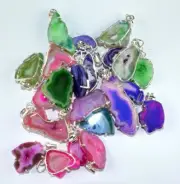 50 PCs. Smooth Solar Druzy Gemstone 925 Silver Plated Necklace Pendant Jewelry