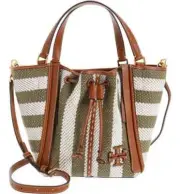 Tory Burch McGraw Stripe Dragonfly Drawstring Satchel ~NWT~ Green Stripe