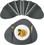 JTX Leather Placemats for Round Table, Heat-Resistant Non-Slip Washable Insulation Coffee Mats Nordic Style Kitchen Dining Place Mats (Placemats Set of 6, Dark Grey)