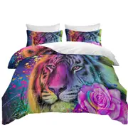 Colorful Animal Art Neon Rainbow Tiger Quilt Cover