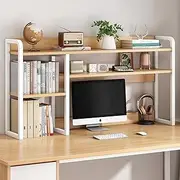 2 Tier Desktop Bookshelf for Computer Desk, Countertop Hutch Bookcase Organizer, Metal Desktop Shelves Organizer, Desk Storage Hutch Display Rack for Home, Dorm, Office Supplies