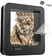 Electronic Cat Door with 2 Sensor Collars and 1 Remote Control, Opening Size: 7 7/8" x 7 1/2", Secure Microchip Cat Door, for Cat, Puppy