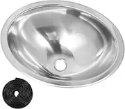 LOCADENCE RV Sink, 446x346x150mm RV 304 Stainless Steel Bar Sink, Oval Round Kitchen Hand Wash Bath Sink, RV Kitchen Sink with 40mm Sewer Outlet for Boat Caravan Campers