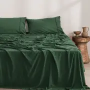 Dreamaker Superfine Washed Microfibre Sheet Set Hunter Green King Single Bed