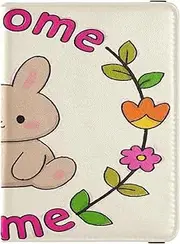 [Amooorous] Welcome Home Cute Cartoon Rabbit Leather decorative Passport and Vaccine Card Wallet Combo Wallet Combo Passport Wallet Waterproof, Welcome home cute cartoon rabbit, 1 size