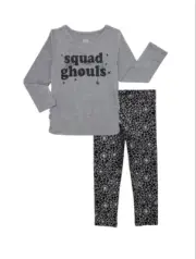 New Toddler Girls 2pc Squad Ghouls Halloween Shirt & Spider Web Leggings 5T