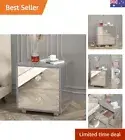 2-Drawer Mirrored Nightstand, Sliver Mirror Bedside Table with Cement Colored...