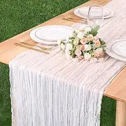 TuTive 13.3FT White Cheesecloth Table Runner Transparent Boho Table Runner Rustic Gauze Wedding Dining Table Decorations for Holiday Birthday Party Baby Shower Event Decorations